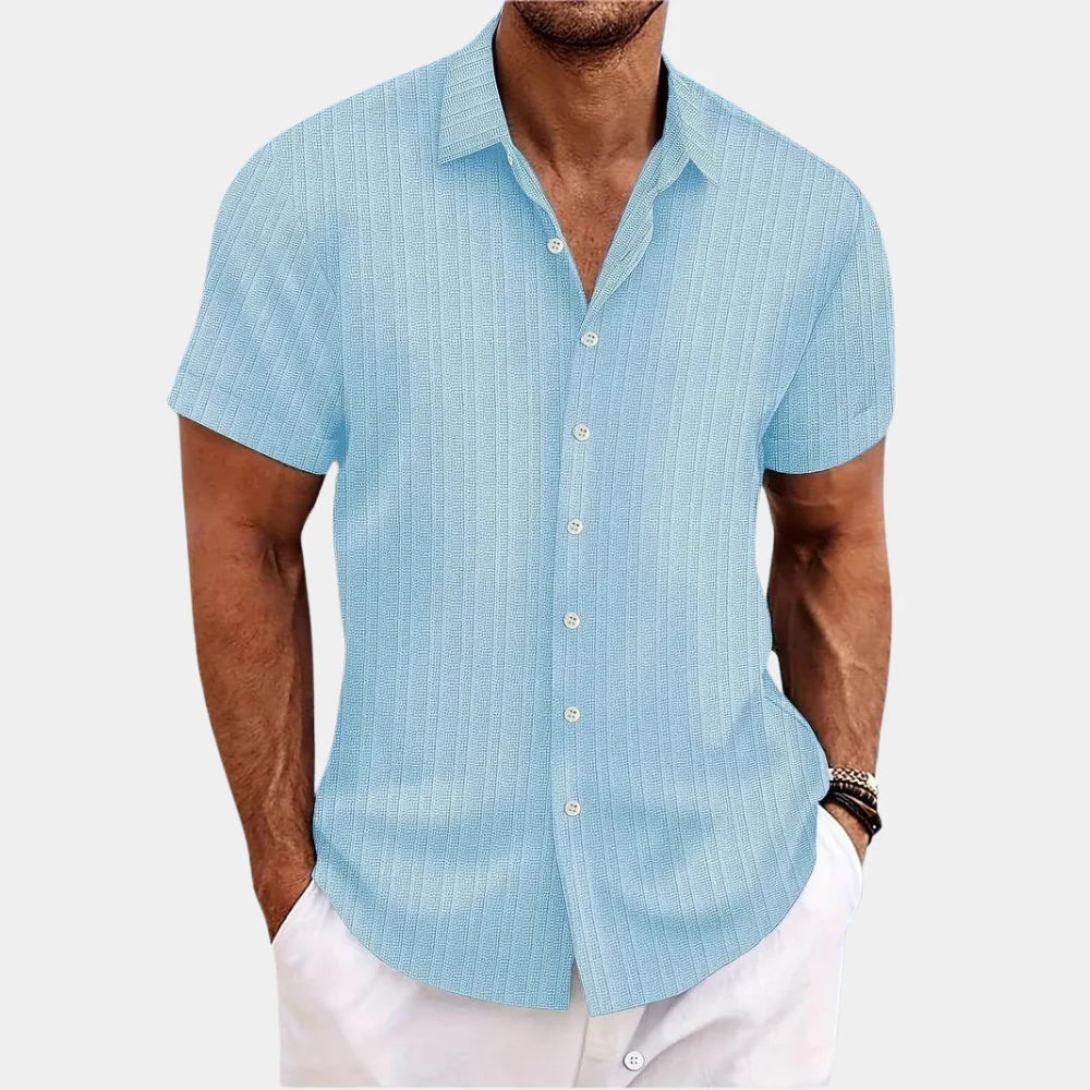 Linen Cotton Blend Shirt with Open Stitch Closure and Regular Fit