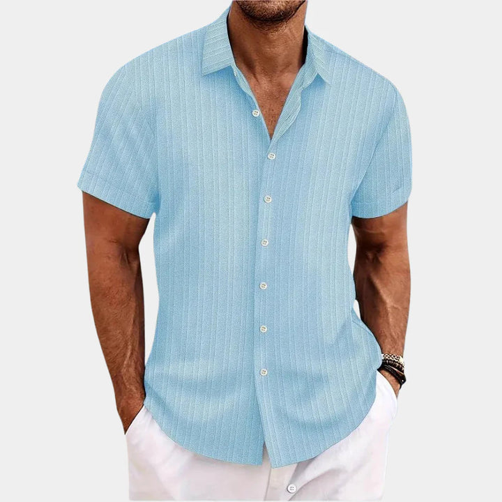 Linen Cotton Blend Shirt with Open Stitch Closure and Regular Fit
