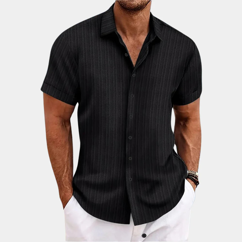 Linen Cotton Blend Shirt with Open Stitch Closure and Regular Fit
