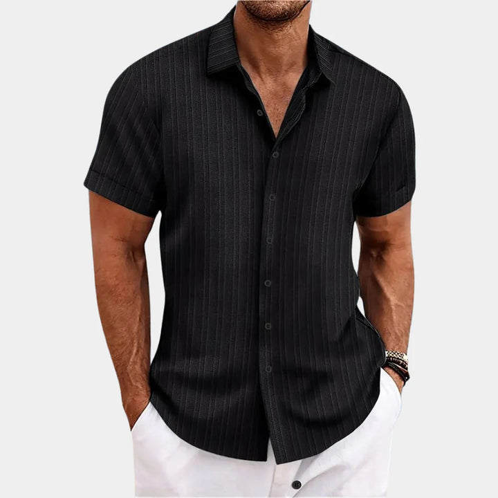 Linen Cotton Blend Shirt with Open Stitch Closure and Regular Fit