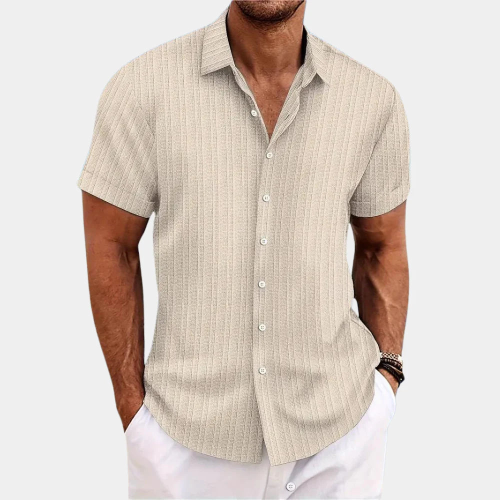 Linen Cotton Blend Shirt with Open Stitch Closure and Regular Fit