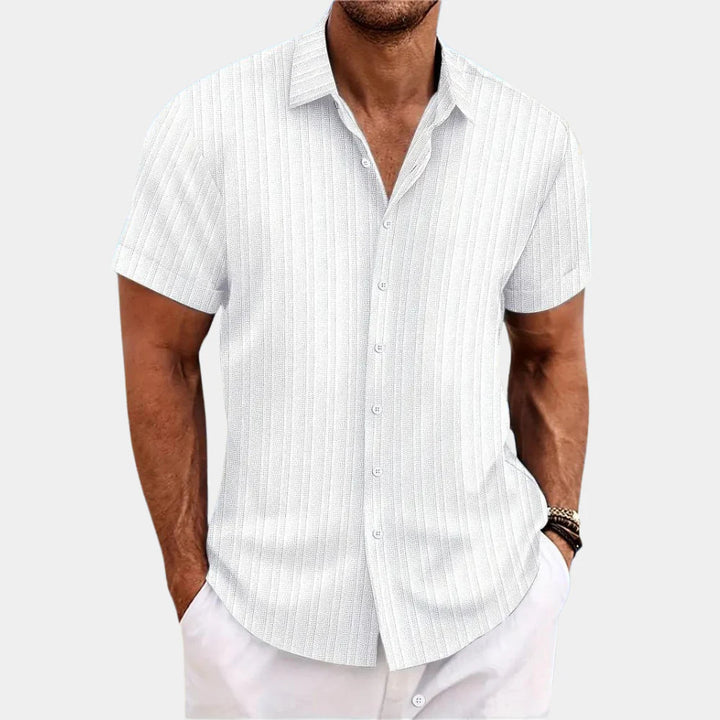 Linen Cotton Blend Shirt with Open Stitch Closure and Regular Fit