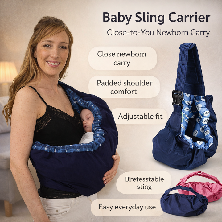 Newborn Sling Carrier with Padded Shoulder Strap and Ring Adjustment, Machine Washable
