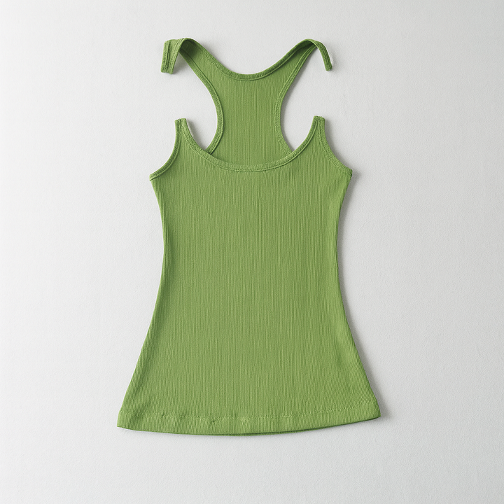 Ribbed Tank Top with Invisible Straps and Slim Fit, Breathable Stretch Fabric