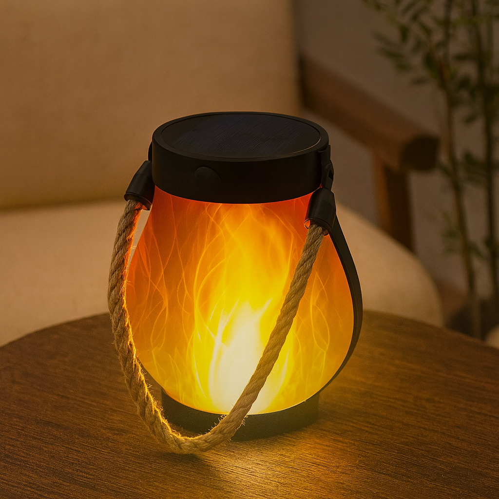 Outdoor Solar Lantern with Flickering Flame and Stable Light Modes, Dual Charging