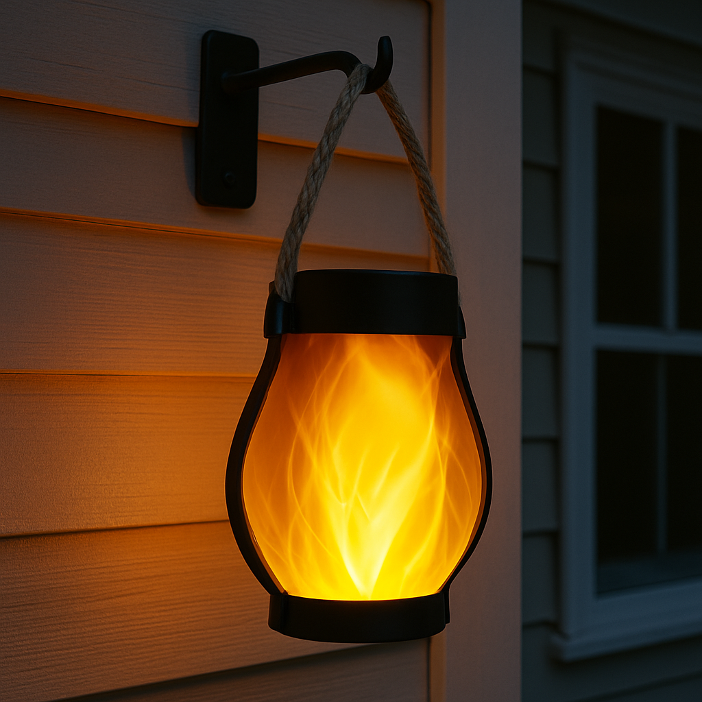 Outdoor Solar Lantern with Flickering Flame and Stable Light Modes, Dual Charging