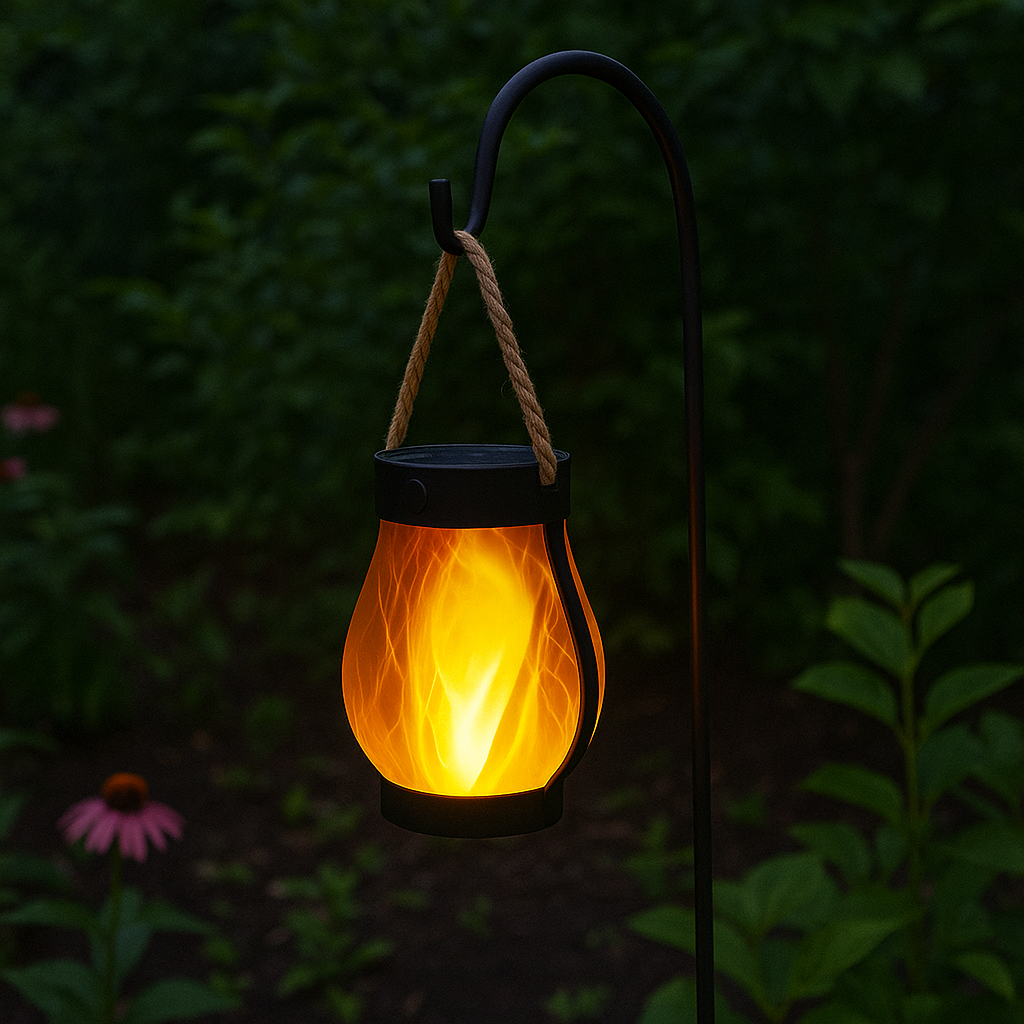 Outdoor Solar Lantern with Flickering Flame and Stable Light Modes, Dual Charging
