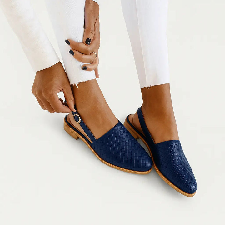 Slingback Flats with Woven Vegan Upper and Ergonomic Footbed, Low 1-Inch Heel
