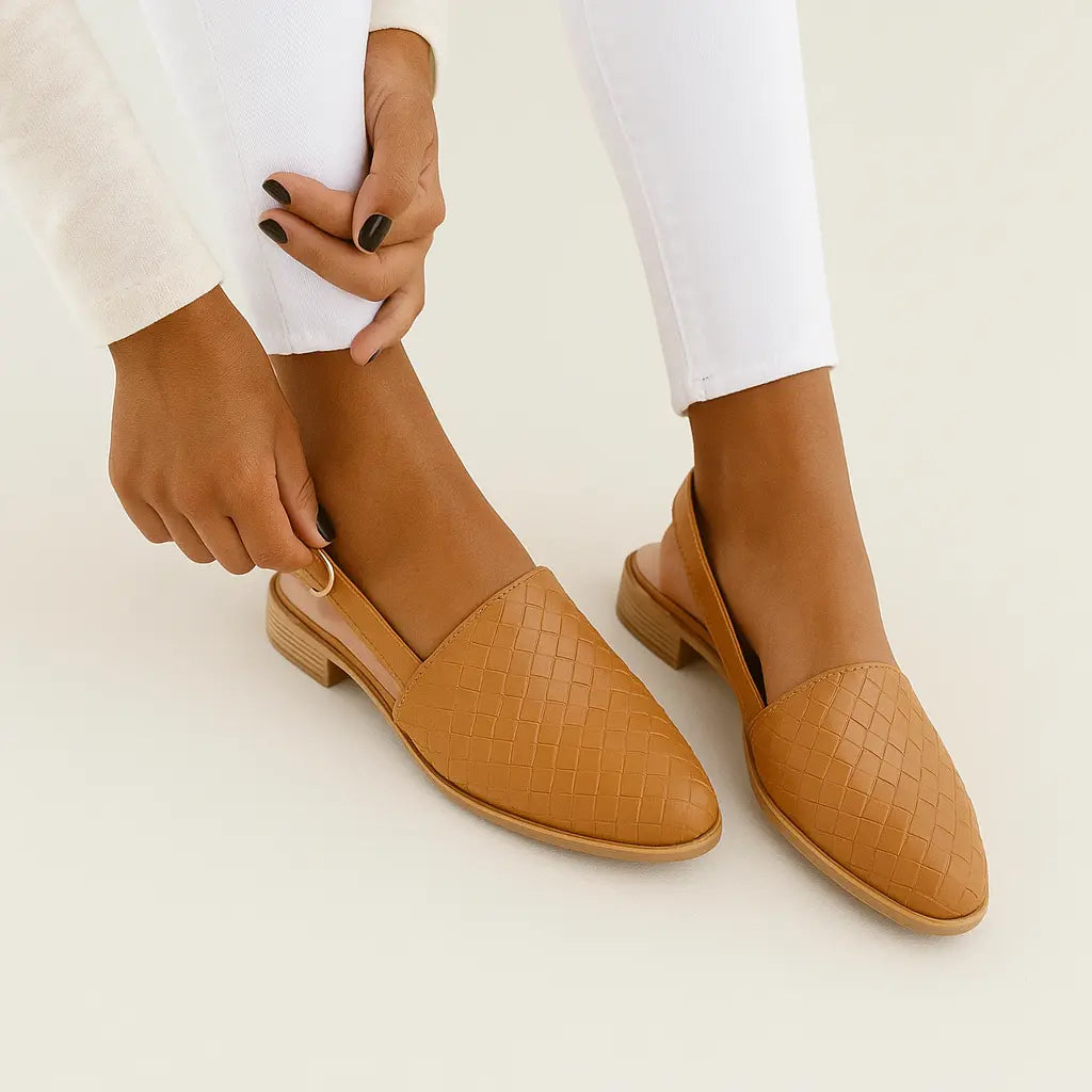 Slingback Flats with Woven Vegan Upper and Ergonomic Footbed, Low 1-Inch Heel
