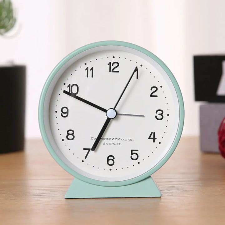 Compact Analog Alarm Clock with Silent Second Hand and Yellow Night Light