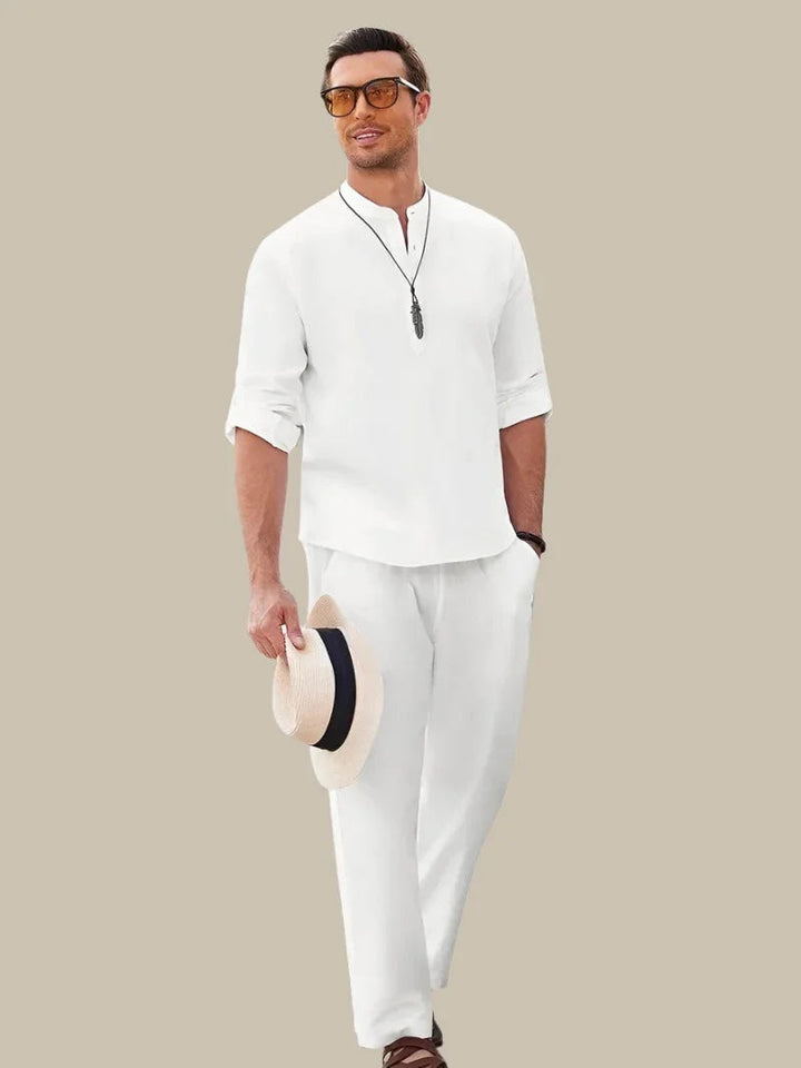 Mens Short Sleeve Button Shirt and Elastic Waist Shorts Set