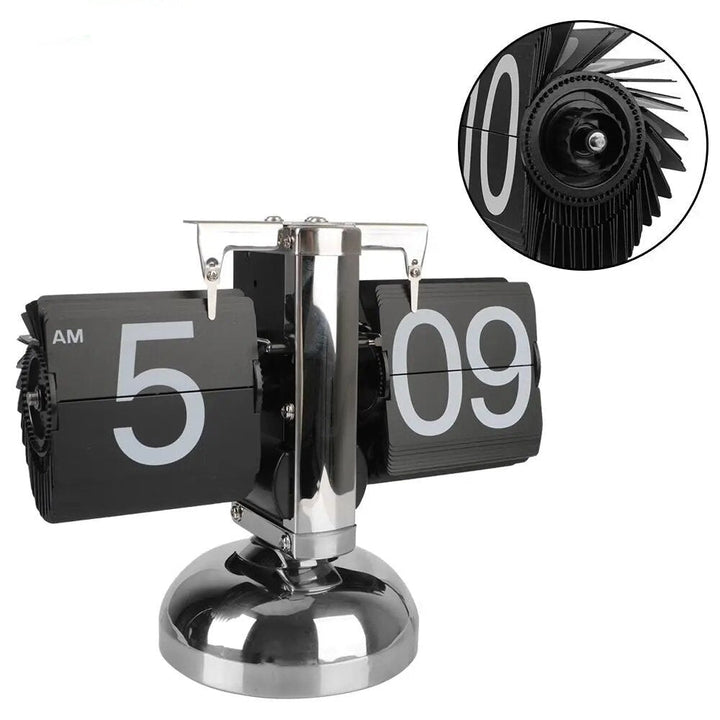 Flip Card Desk Clock with Automatic Number Rotation and Silent Quartz Movement