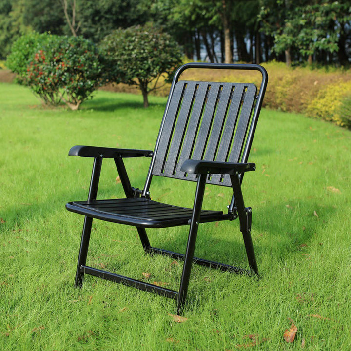 Foldable Camping Chair with Carbon Steel Frame and Integrated Footrest, Armrests and Backrest