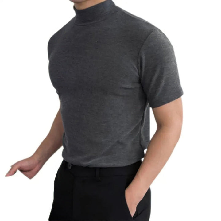 Mens Short Sleeve Turtleneck Shirt with Twill Fabric and Pullover Design