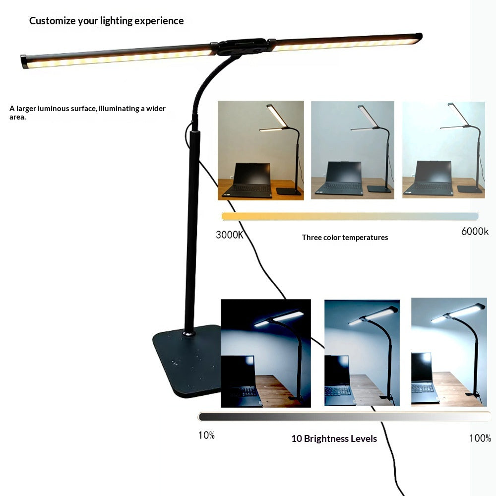 Double-Head LED Desk Lamp with Adjustable Color Temperature, Eye-Care Lighting &amp; Flexible Gooseneck