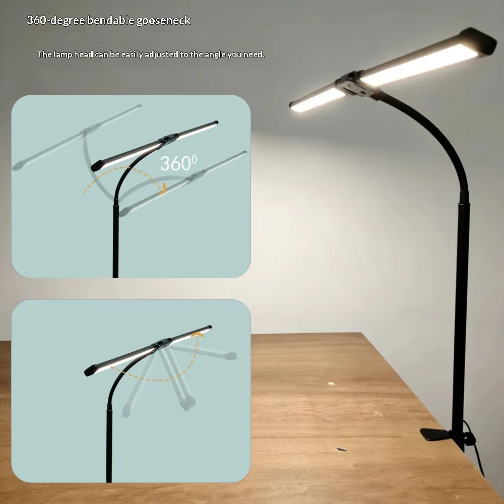 Double-Head LED Desk Lamp with Adjustable Color Temperature, Eye-Care Lighting &amp; Flexible Gooseneck