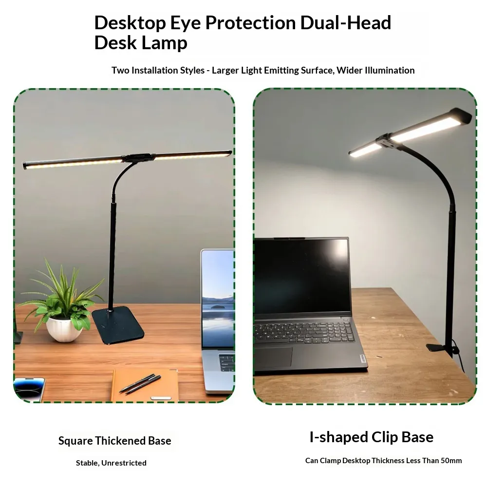 Double-Head LED Desk Lamp with Adjustable Color Temperature, Eye-Care Lighting &amp; Flexible Gooseneck