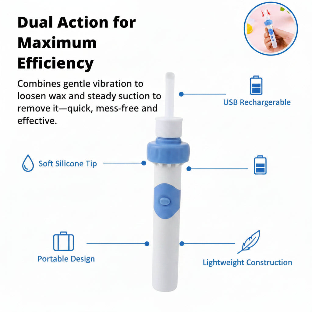 Electric Ear Cleaning Tool with Silicone Tip and 60-Minute Battery, Portable Design