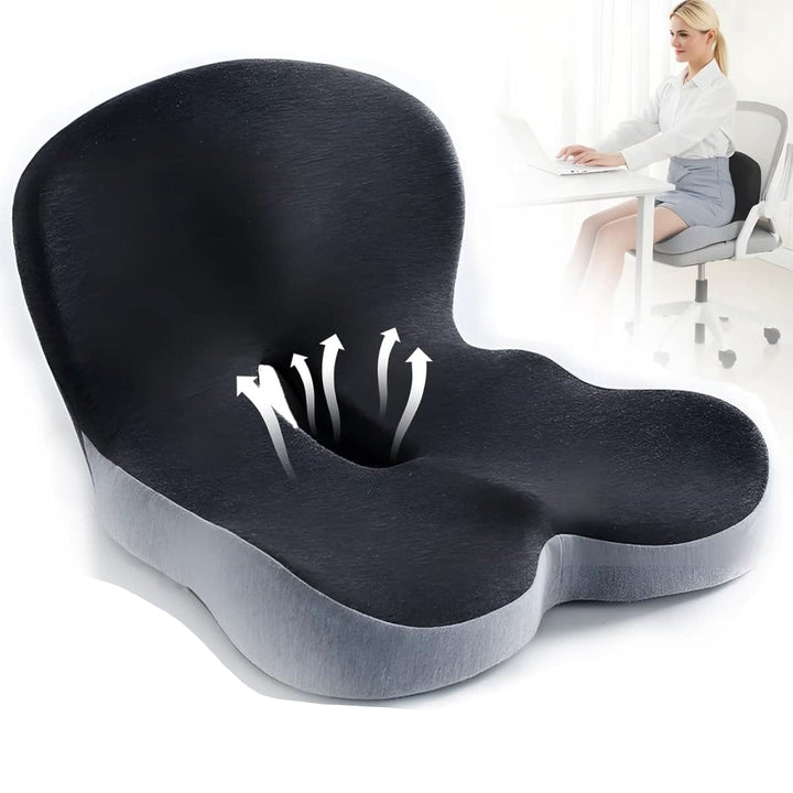 Memory Foam Seat Cushion with Non Slip Base and Machine Washable Cover