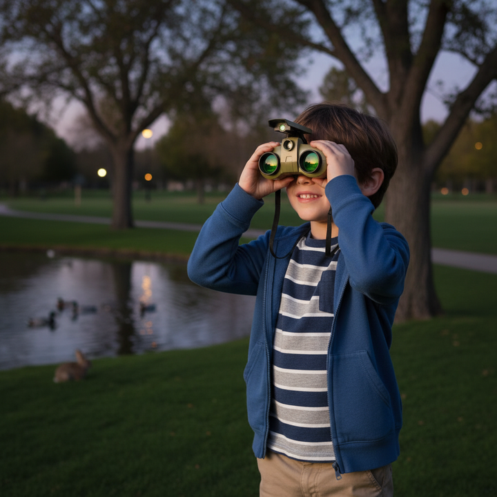 Kids Night Vision Binoculars with 4x Magnification and Adjustable Eyepieces, 26.2 ft Range