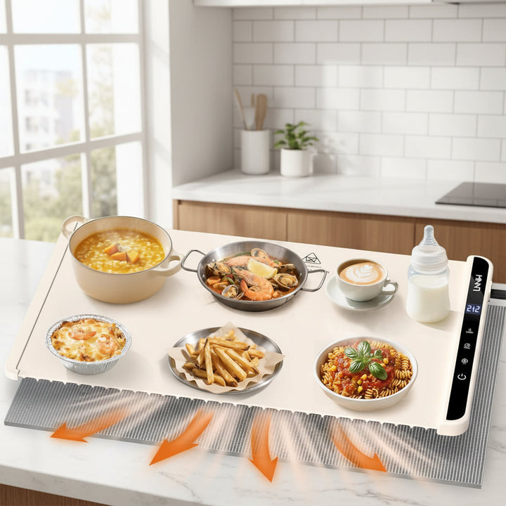 Electric Food Warming Mat with Adjustable Temperature and 6-Hour Timer, Child Safety Lock