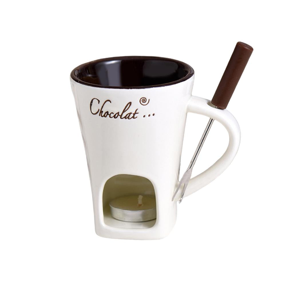 Ceramic Fondue Cup with Candle Base and Stainless Steel Fork