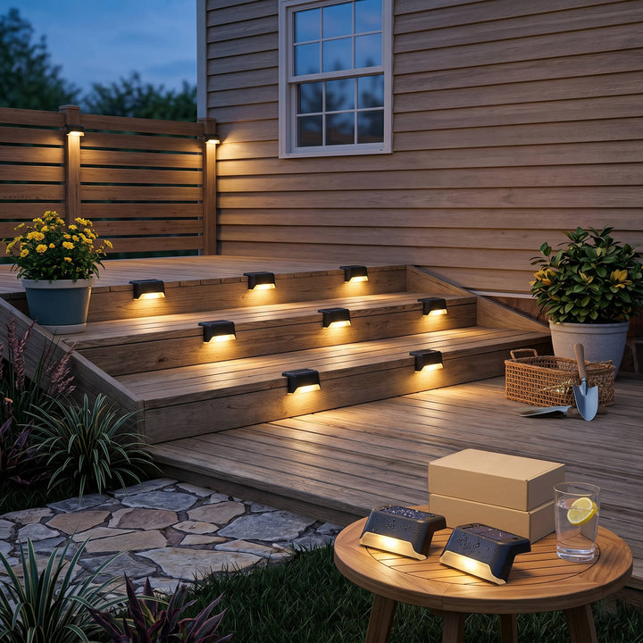 16 Pack Outdoor Solar Deck Lights, Waterproof Warm White LED Step Lights for Stairs, Fences, Patios, and Pathways