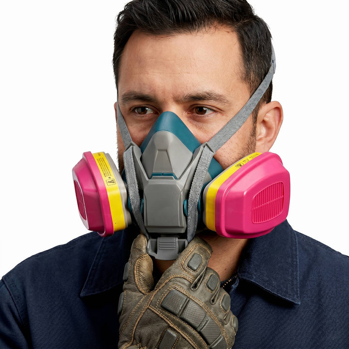 Multi-Purpose Reusable Respirator Mask with Quick Latch, NIOSH 60923 OV AG P100 Cartridge, Size Medium