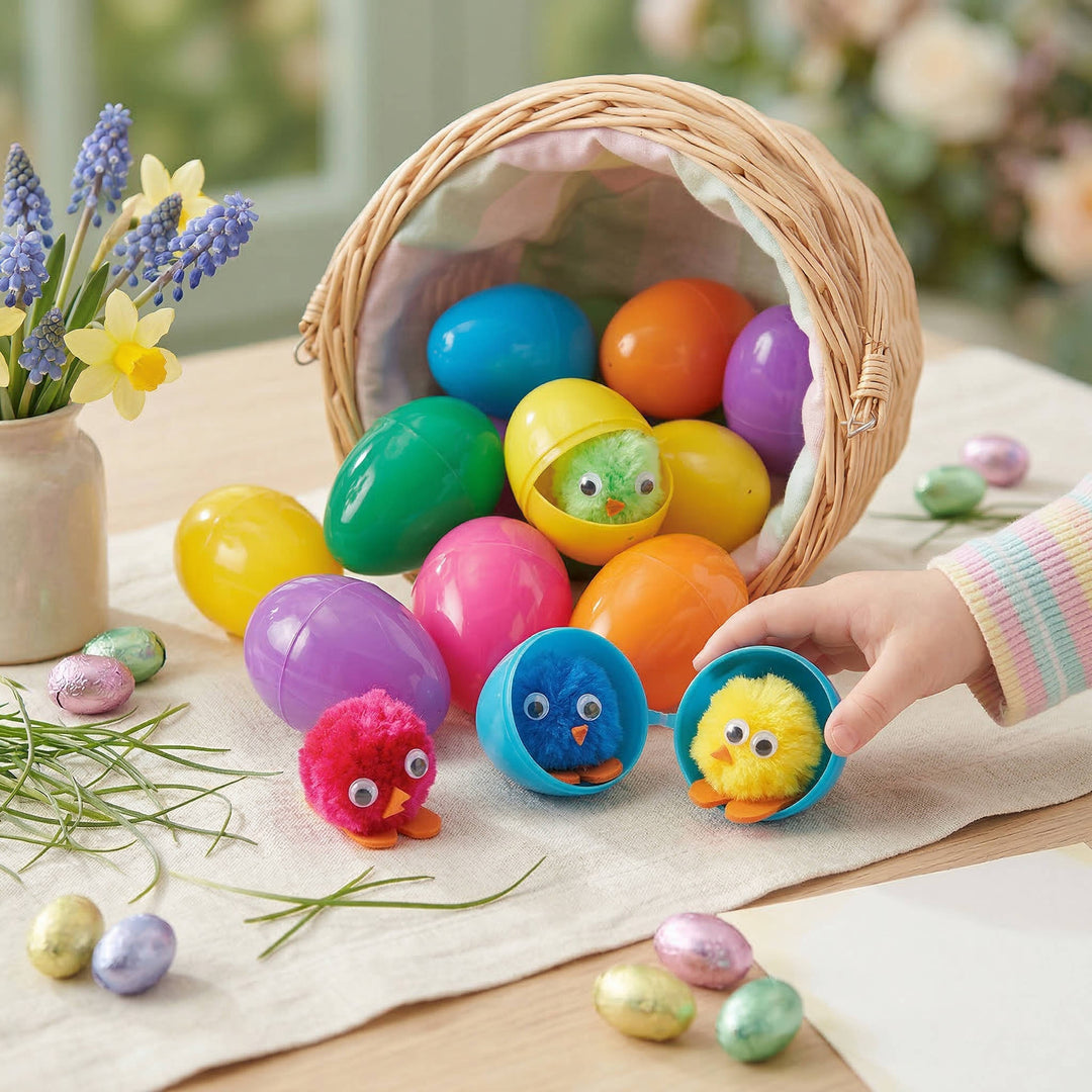 Plastic Easter Eggs with Chick Toys 24 Pc, Cute Chick Filled Easter Eggs for Kids Egg Hunt