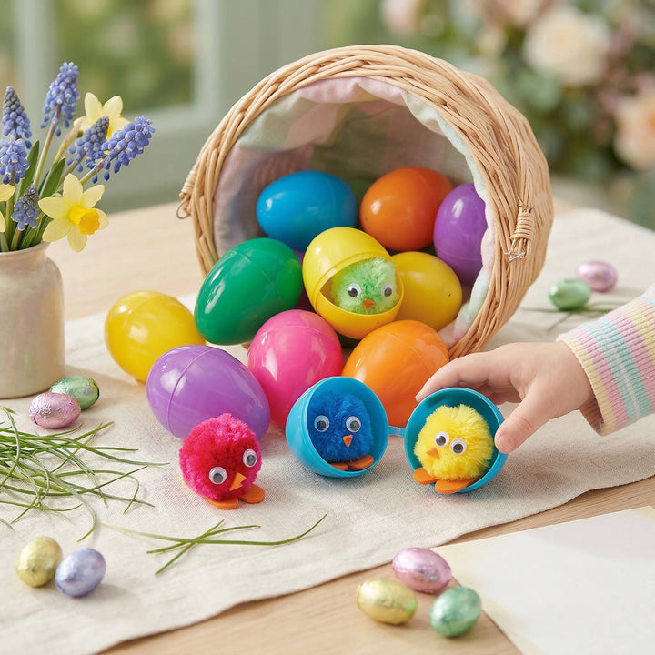 Plastic Easter Eggs with Chick Toys 24 Pc, Cute Chick Filled Easter Eggs for Kids Egg Hunt