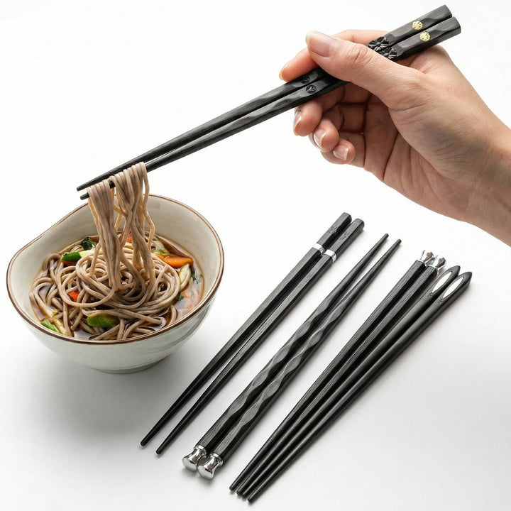 5 Pair Non Slip Reusable Japanese Alloy Chopsticks, 9.5 Inch