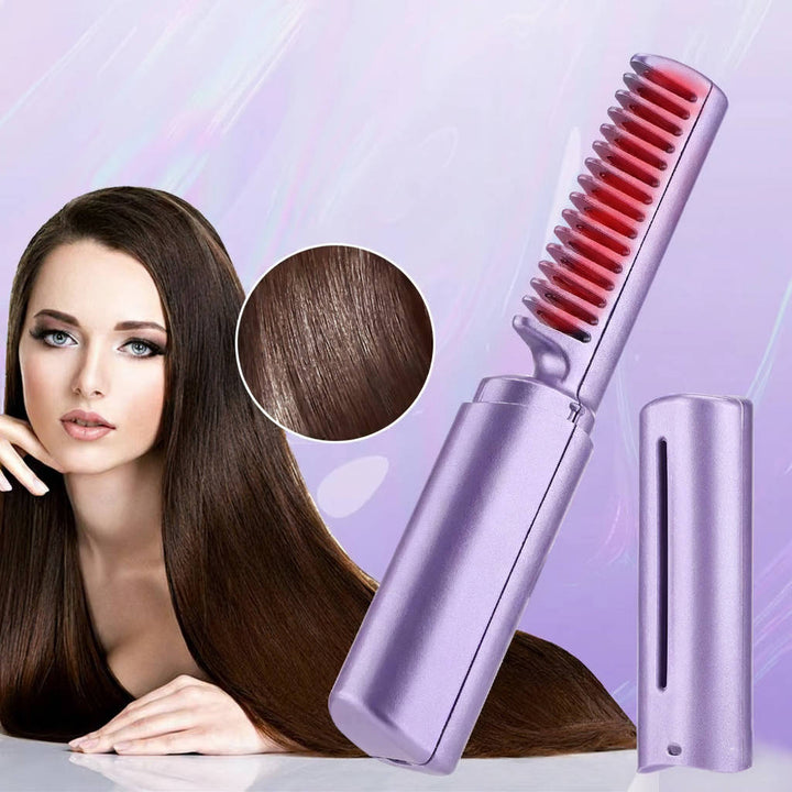 Portable Ceramic Hair Comb, Cordless Straightening Brush for Frizz Free Shine, Anytime Hairdressing Styler