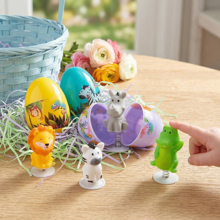 Zoo Animal Pop Up Toy Filled Easter Eggs 12 Pc, Kids Easter Egg Hunt Surprise Toys Party Favors