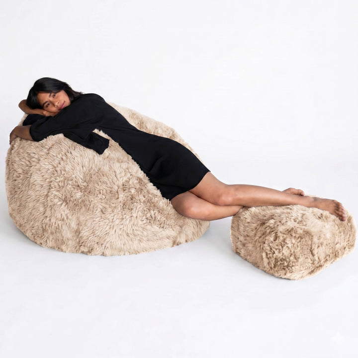 Ultra Soft Fluffy Faux Fur Bean Bag Cover, Luxurious Unfilled Pouf and Footrest for Kids and Adults, Cozy Corner Seating