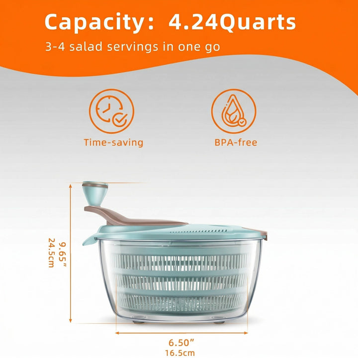 Salad Spinner with Double Drainage Holes, 4.24 Qt Lettuce Spinner for Washing, Spinning and Draining Greens, Fruits and Vegetables