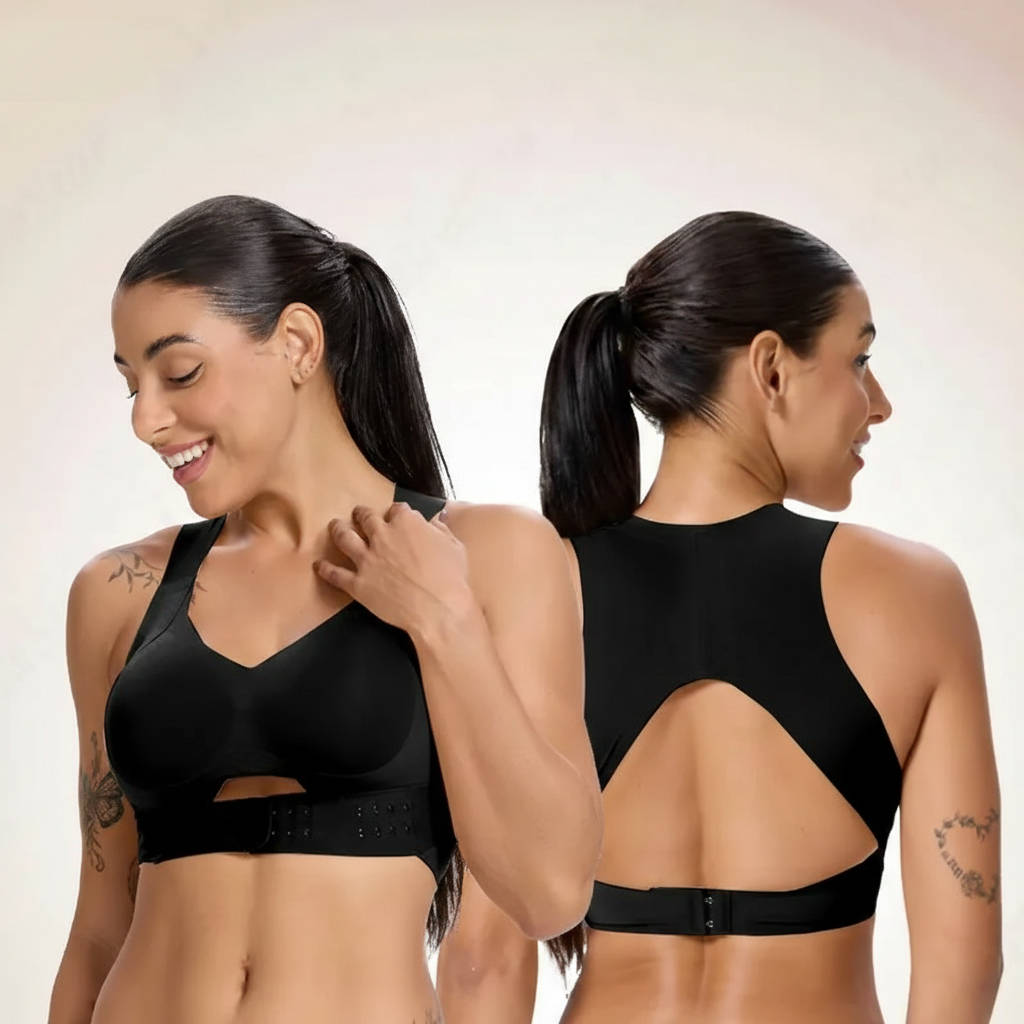 Womens Postural Correction Wireless Sports Bra, Full Coverage Breathable Yoga Bra with Non Removable Cups