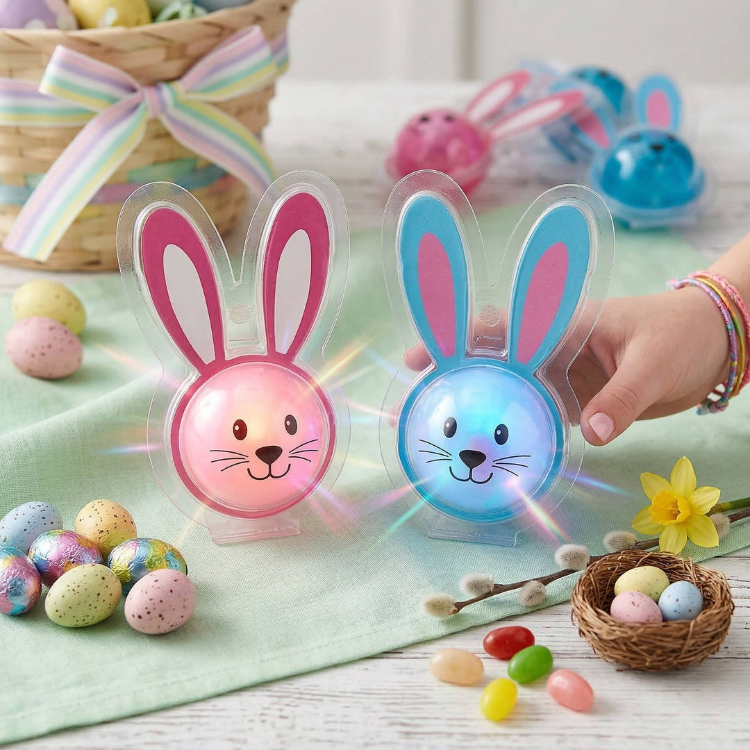 Light Up Bunny Bouncy Balls 12 Pc, LED Flashing Party Favor Toys for Kids