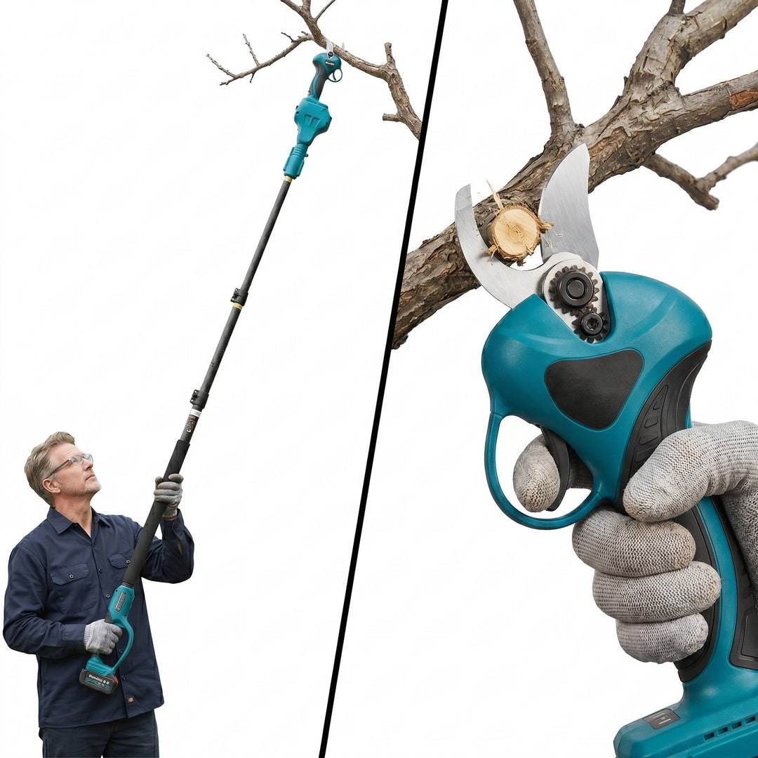 Cordless Electric Pruning Shears with Pole 15Ft, 20V Tree Pruner 1.2 Inch Cutting Brushless Motor Battery Powered