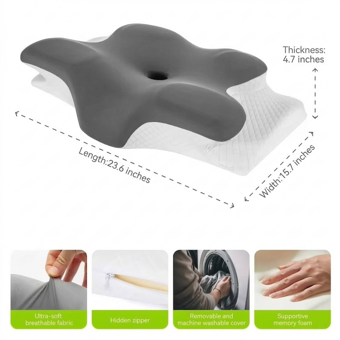 Cervical Memory Foam Neck Pillow, Ergonomic Cooling Support for Side and Back Sleepers with Adjustable Ice Silk Case