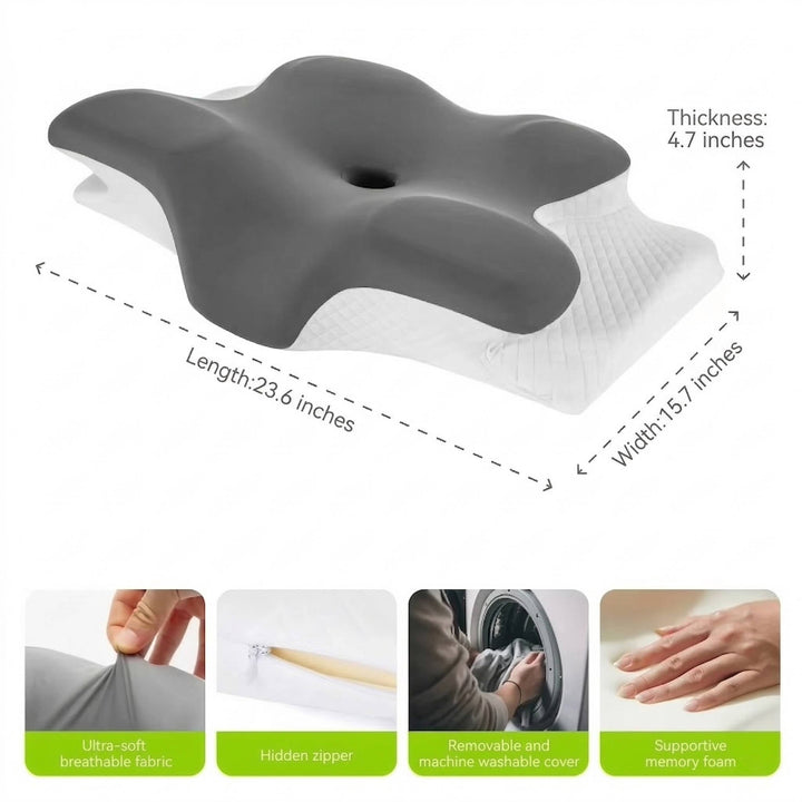 Cervical Memory Foam Neck Pillow, Ergonomic Cooling Support for Side and Back Sleepers with Adjustable Ice Silk Case