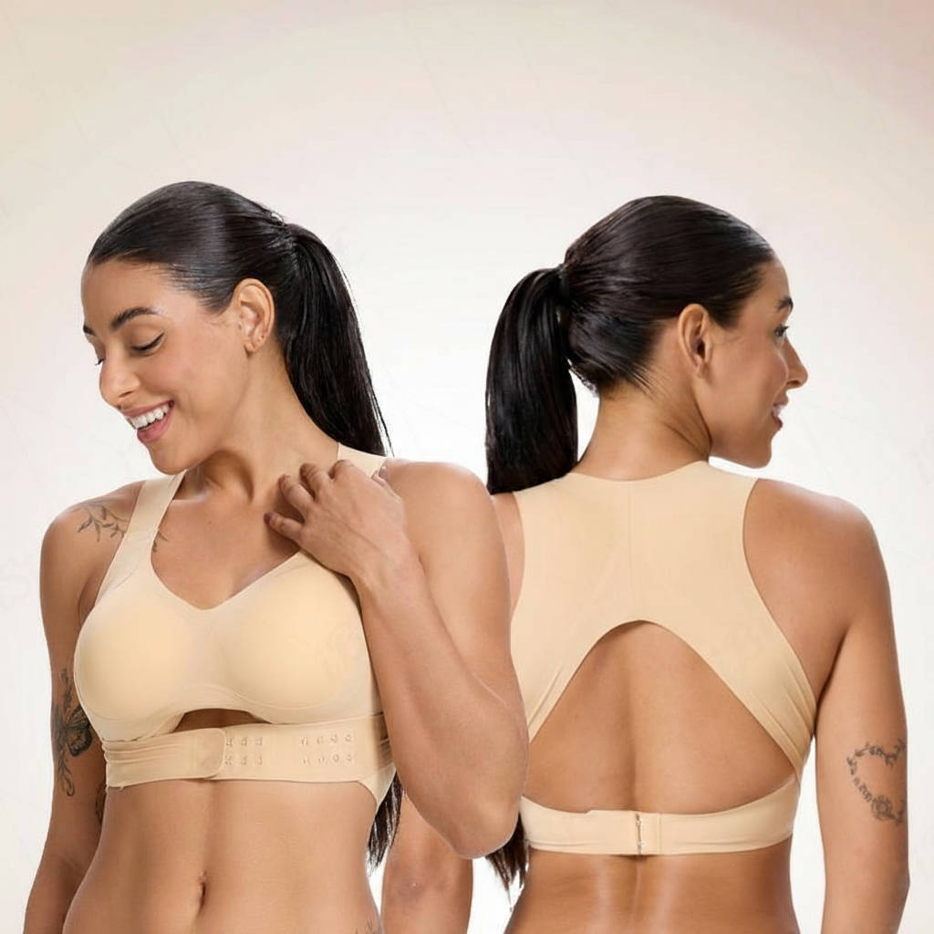 Womens Postural Correction Wireless Sports Bra, Full Coverage Breathable Yoga Bra with Non Removable Cups