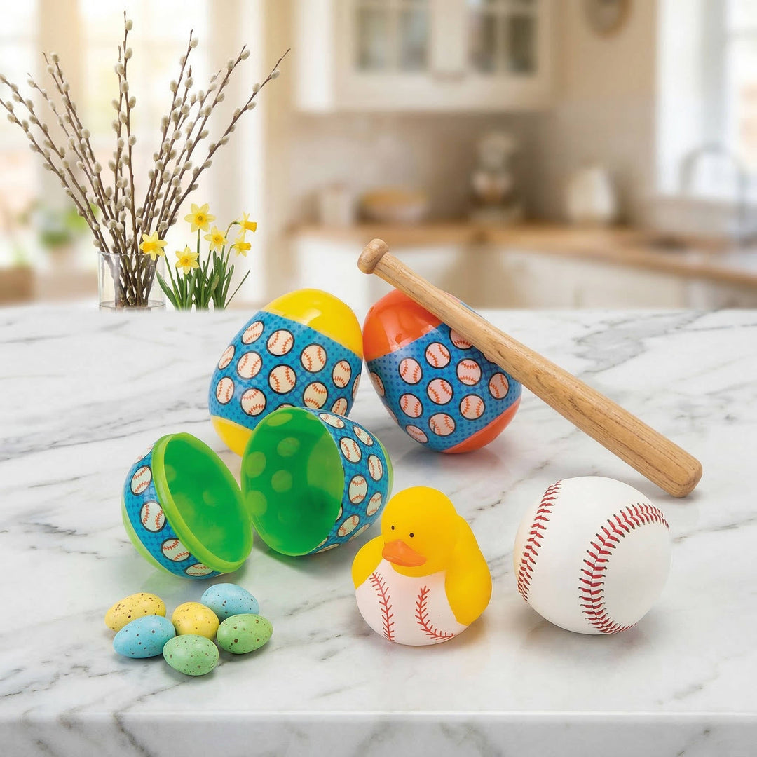 Baseball Duck Filled Plastic Easter Eggs 12 Pc, Kids Easter Egg Hunt Toy Fillers Party Favor Eggs