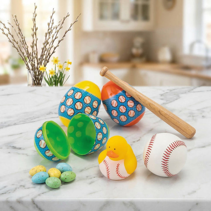 Baseball Duck Filled Plastic Easter Eggs 12 Pc, Kids Easter Egg Hunt Toy Fillers Party Favor Eggs