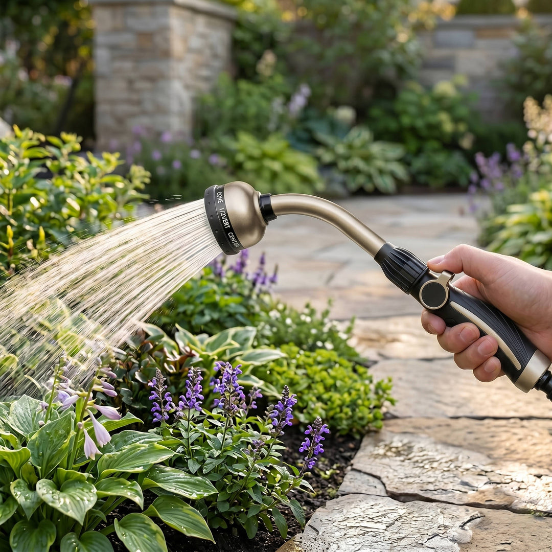Heavy Duty Metal Garden Watering Wand, 15 Inch Hose Nozzle Sprayer with 10 Spray Patterns and Thumb Flow Control