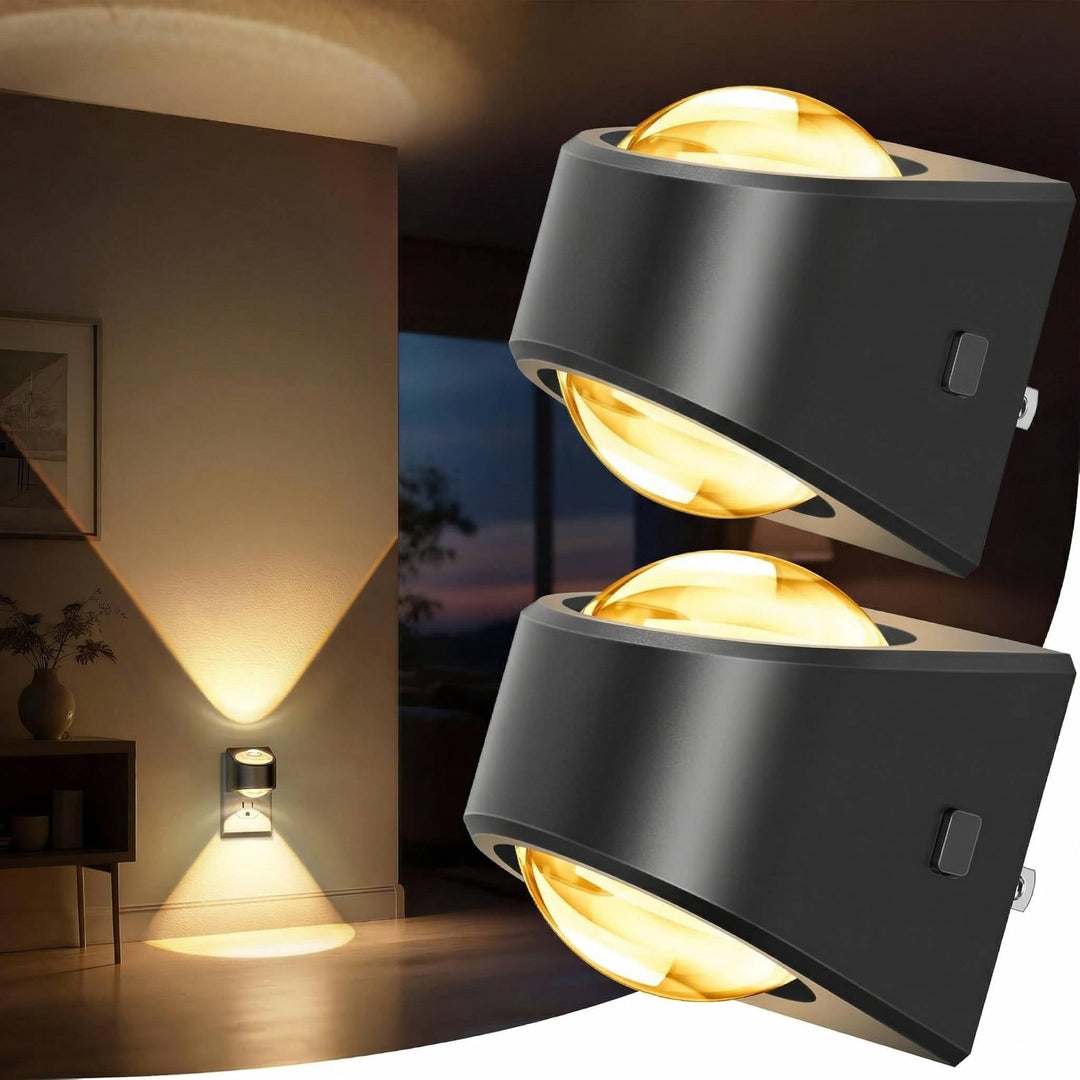 Plug in Night Light, LED Projector Night Light for Kids and Adults, Soft White for Bedroom, 2 Pack