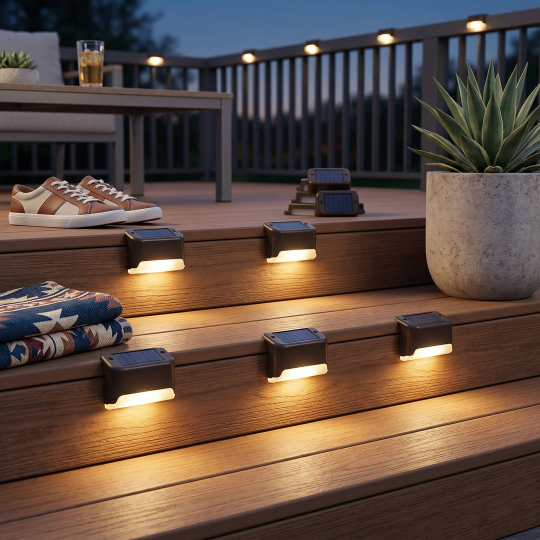 16 Pack Outdoor Solar Deck Lights, Waterproof Warm White LED Step Lights for Stairs, Fences, Patios, and Pathways