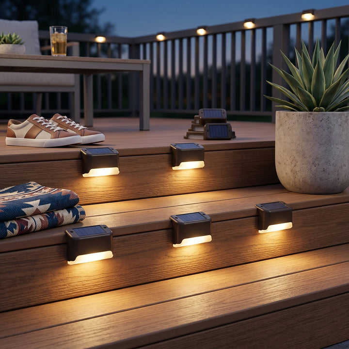 16 Pack Outdoor Solar Deck Lights, Waterproof Warm White LED Step Lights for Stairs, Fences, Patios, and Pathways