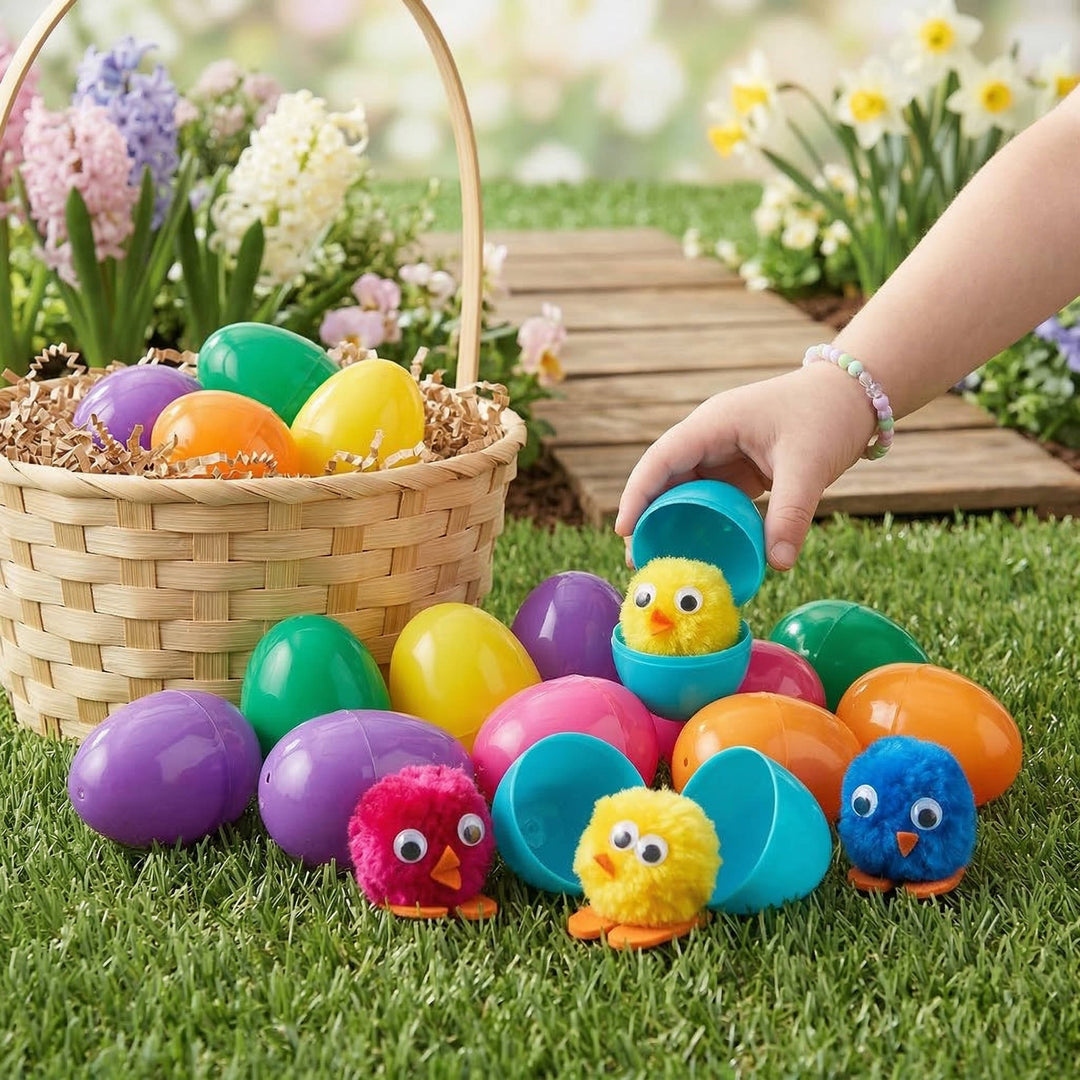 Plastic Easter Eggs with Chick Toys 24 Pc, Cute Chick Filled Easter Eggs for Kids Egg Hunt