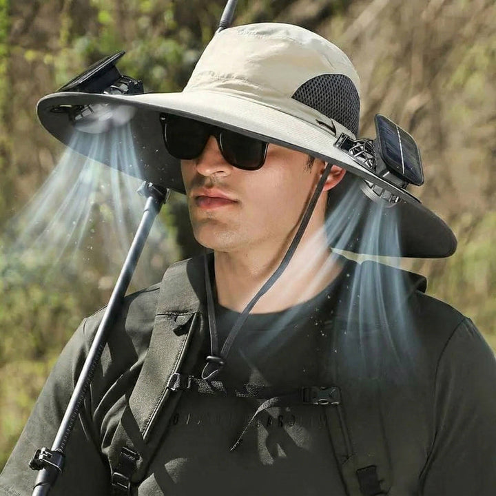 Outdoor Wide Brim Sun Hat with 2 Solar Fans, UV Protection for Men and Women, Cooling Hat for Camping and Hiking