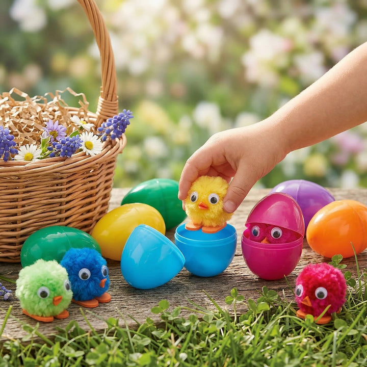 Plastic Easter Eggs with Chick Toys 24 Pc, Cute Chick Filled Easter Eggs for Kids Egg Hunt